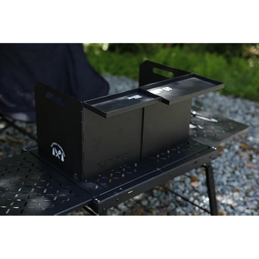 HIKEMAN Camping Stove Windshield - Outdoor Folding Gas Stove Windshield,Portable Cooking Windscreen,Camping Wind Blocker with a Storage Bag for Camping,Hiking,Picnic,Cooking (Black)