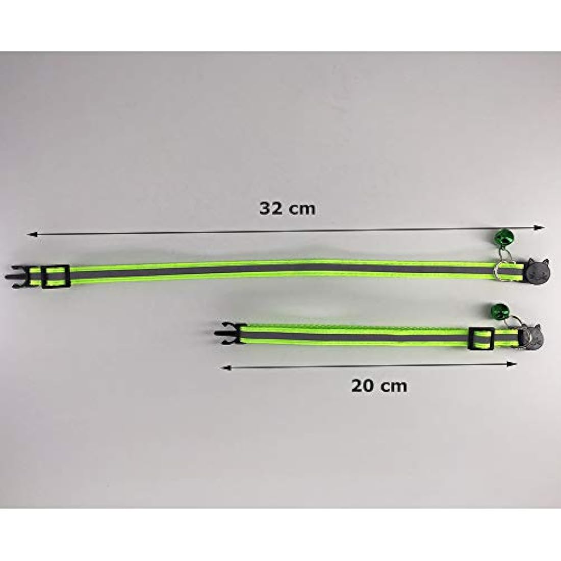 Tafeiya 12x Reflective Design Adjustable Cat Collars More Safety Quick Release Safety Buckle with Bell (Fluorescent Green)