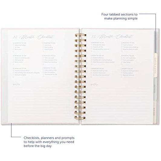 Busy B Wedding Organiser - Beautiful pink and gold spiral-bound wedding organiser with four tabbed sections, checklists, notes and storage pockets
