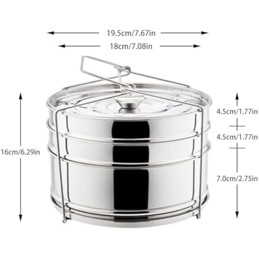 Ladieshow Stackable 3 Tier Stainless Steel Steamer Cooker Pot Set Cook Food Pressure Pot Accessories for Pressure Cooker, Upgrade Interchangeable Lids