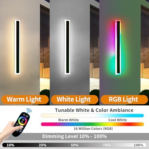 Mikeru 2Pack RGB Outdoor Vertical Wall Light, 100CM Wall Mounted Lights Long Party Christmas Wall Lighting 7 Color Change Xmas Lamp Dimmable 10% to 100% with Memory Function for Festive Decoration