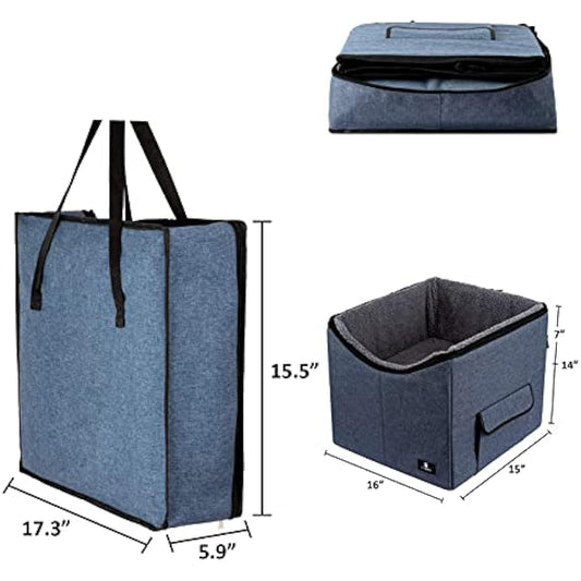 X-ZONE PET Dog Booster Car Seat/Pet Bed at Home, with Pockets and Carrying case,Easy Storage and Portable(Medium, Blue