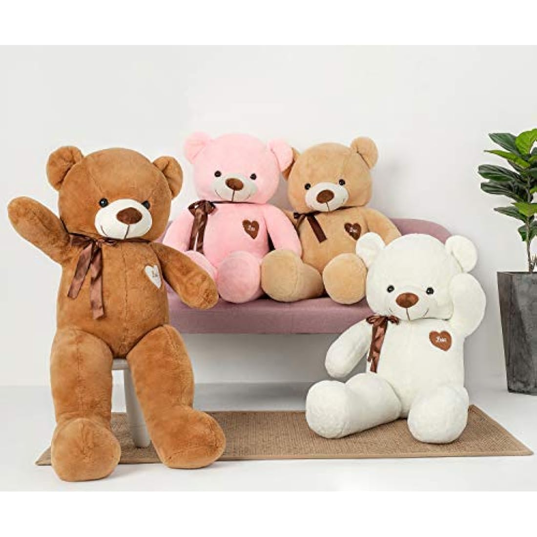 YunNasi Giant Teddy Bear Big Teddy Bear Large Stuffed Animal Toy Plush Teddy Doll With Love Heart and Ribbon (39 Inches/100cm, Brown)
