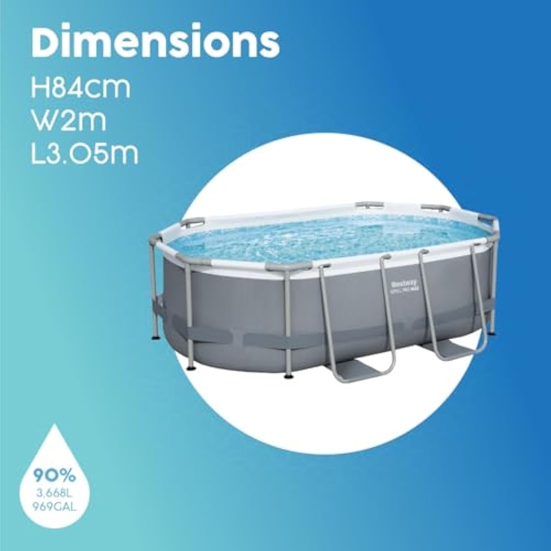 Steel Pro MAX 10' x 6'7" x 33"/3.05m x 2.00m x 84cm Oval Pool Set, Grey/White/Blue