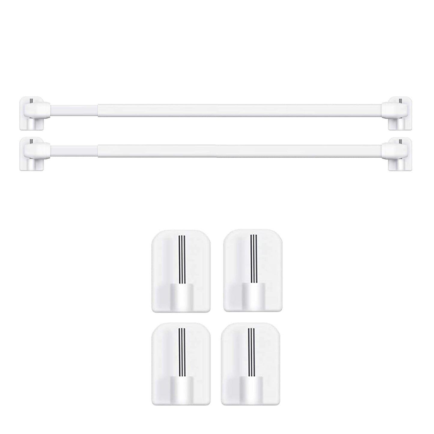 BANJILI - 2 Pack Extendable Net Curtain Rods (60-105cm) with 4 Sticky Hooks - No Drill Tension Rod for Windows, Bathroom, Rental Homes Strong