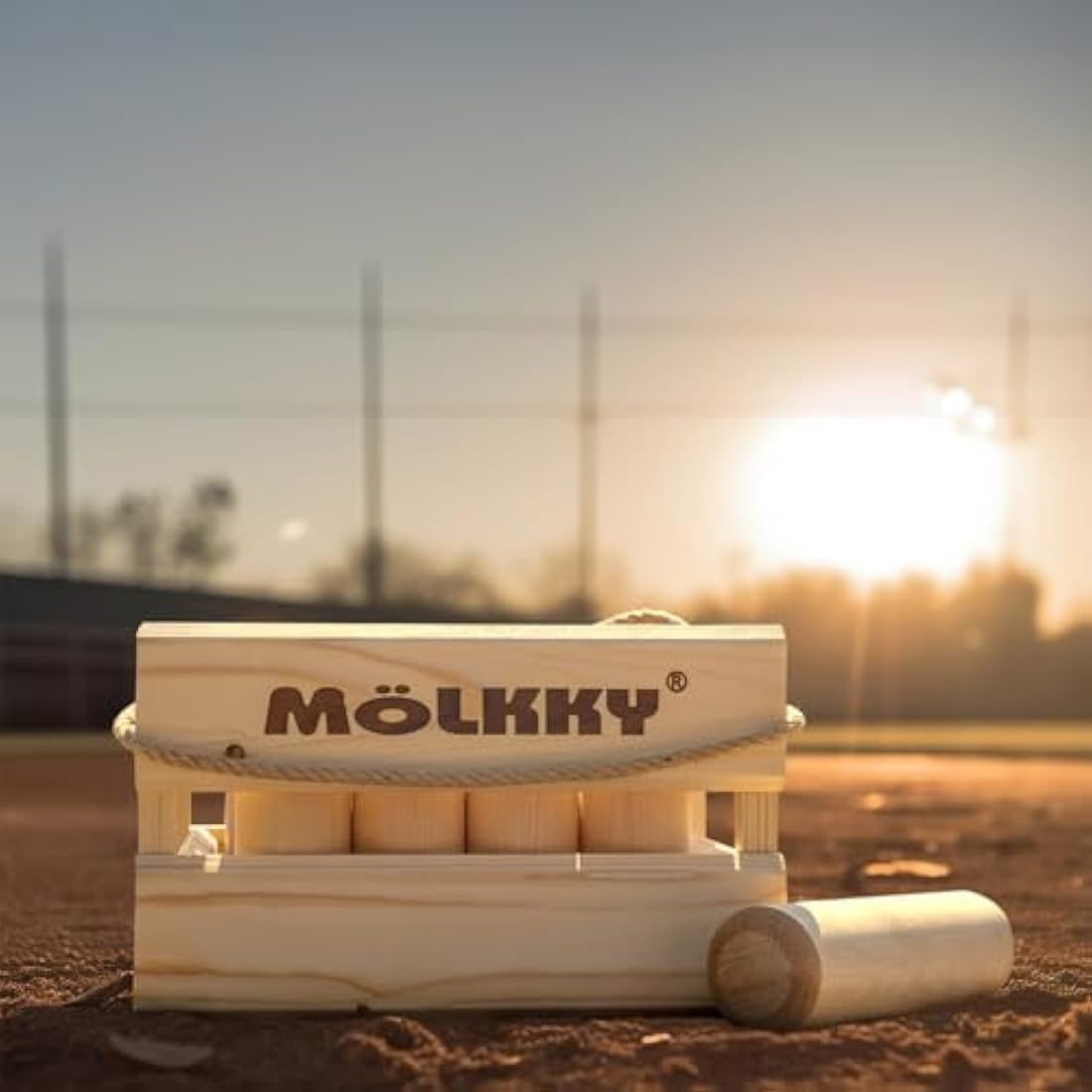 Mölkky Original - Birch Wood 12 Skittles, 1 Stick - Wooden Throwing Game for Outdoor, Garden, Picnic, Beach, Lawn, Leisure, Party - Molkky Game for Family, Groups, 2+ Players, 6+ Age
