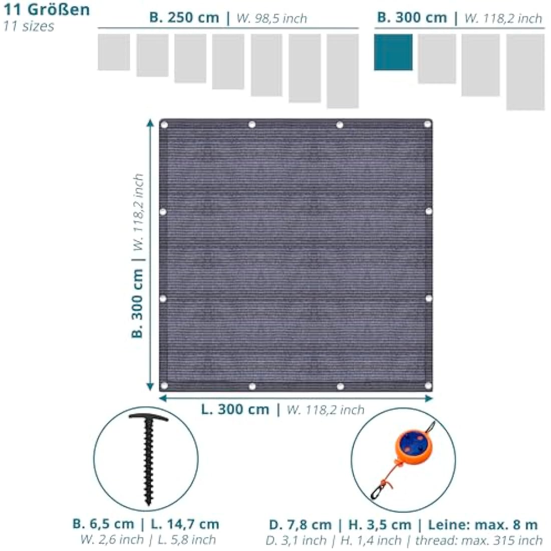 valuents Awning Carpet – Blue/Grey – Various Sizes – Camping Rug Outdoor – Tent Carpet Caravan / Motorhome with Carry Bag + Plus: Washing Line & 8 T-Pegs