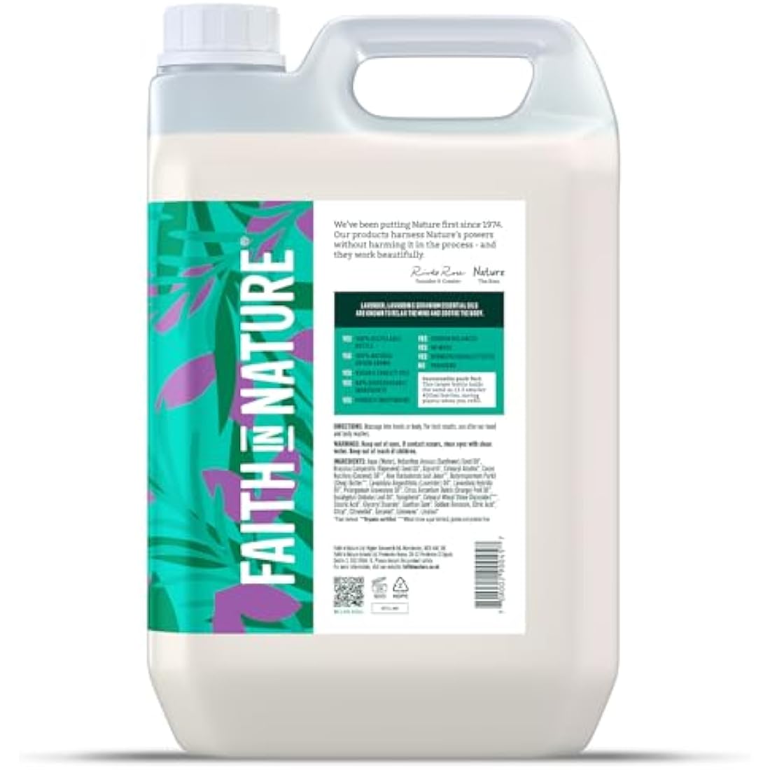 Faith In Nature Natural Lavender & Geranium Hand & Body Lotion, Relaxing, Vegan & Cruelty Free, No SLS or Parabens, 5L Refill Pack
