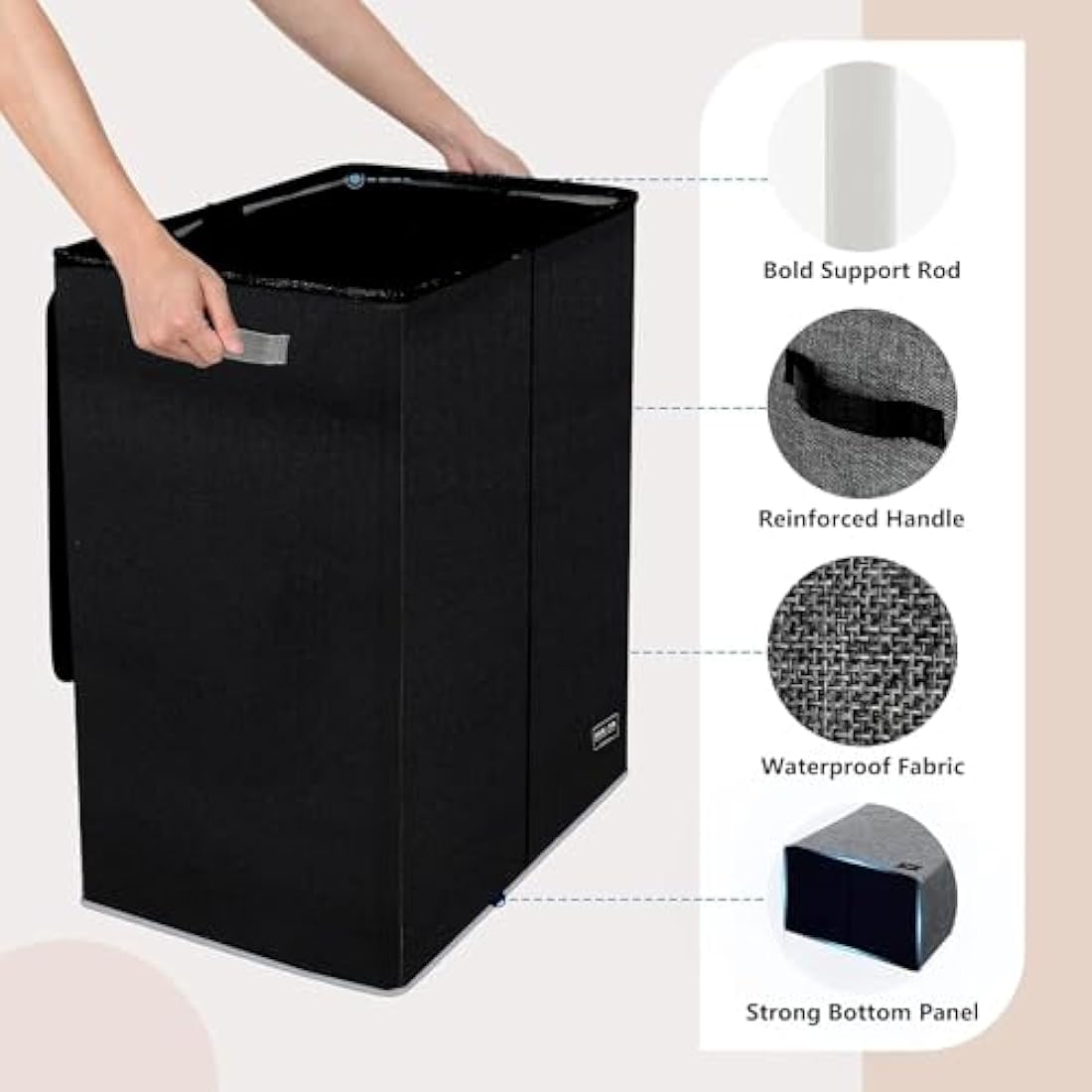 NUCAZA 145L Double Laundry Basket with Lid & Removable Laundry Bags, 2 Compartments Washing Basket for Light & Dark Clothes, Large Laundry Hamper, Collapsible Laundry Bin Storage Basket Black