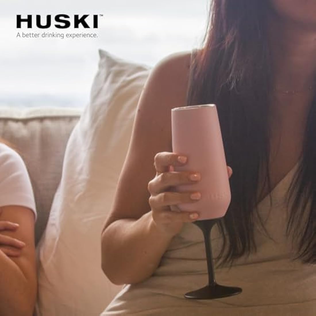 Huski Champagne Flute | New | Award-Winning Design with Detachable Stem | Premium Stainless Steel Champagne Glass with Lid | Triple Insulated Tumbler | 240ml Capacity | Great Gift (Stone Grey)
