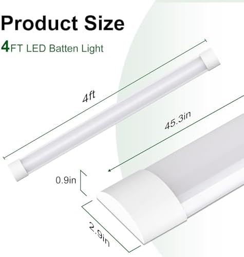 muzha 4 Packs LED Batten Lights,PC Body, 4FT 36W 4000k 3600lm,Low Profile Wall or Ceiling Surface Mounted Fitting for Home/Workshop/Office/School Restaurant (4FT)