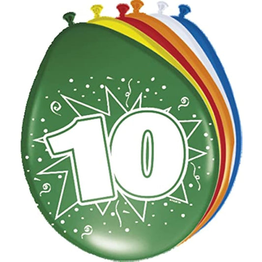 Folat 08210 10th Birthday Balloons 30cm - 8 pieces, Multi Colors, 10