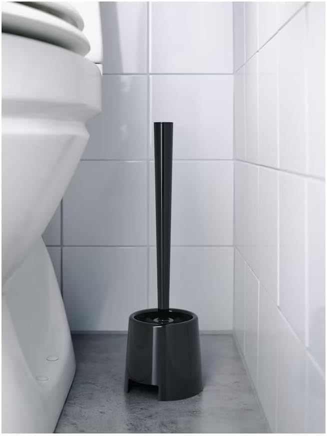 BOLMEN Toilet brush and holder, Black or White plastic with Strong Dense Bristles (Black)