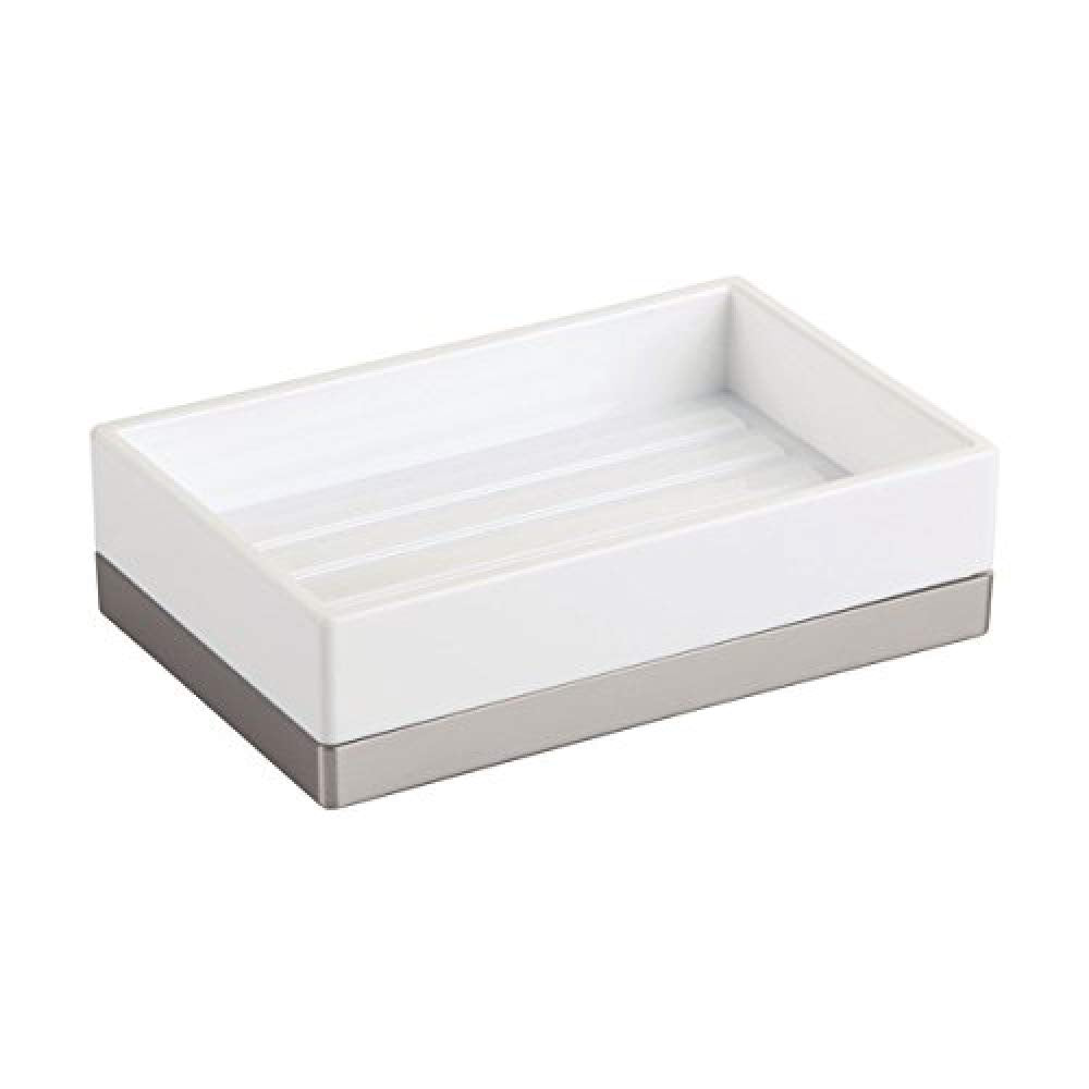iDesign Clarity Bar Soap Dish for Bathroom, White/Brushed, 12.7 x 8.2 x 3.5 cm