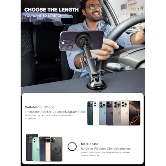 MAGJIEYX for MagSafe Car Mount Charger, Magnetic Wireless Fast Charging for iPhone15,14, 13, 12 Pro Max,Plus,Mini,3-in-1 Vent/Dash/Windshield Auto-Alignment Phone Holder(No 36W QC3.0 Adapter)
