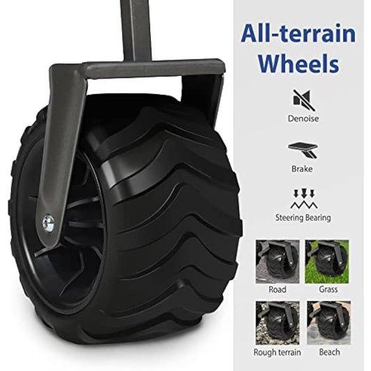 Sekey Folding Festival Trolley with Wide All-Terrain Wheels, 440LB Large Load Capacity, Heavy-Duty Camping Wagon with Brake, Sturdy Beach Garden Cart, Adjustable Handles & Drink Holders, Black & Grey