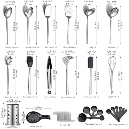 ReaNea Stainless Steel Kitchen Utensils Set 40 Pieces, Cooking Utensil Set with Utensils Holder, Kitchen Gadgets Kitchen Essentials New Home, House, Appartment Must Have, Metal Spatula Set