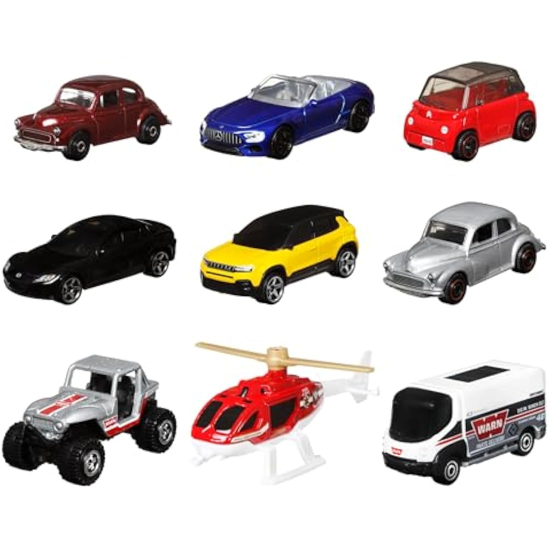 Matchbox 9-Pack Vehicles, Collection of 9 1:64 Scale Die-Cast Toy Cars Featuring Real-World Replicas of Recognizable Vehicles for Collectors and Kids 3 Years Old & Older, X7111