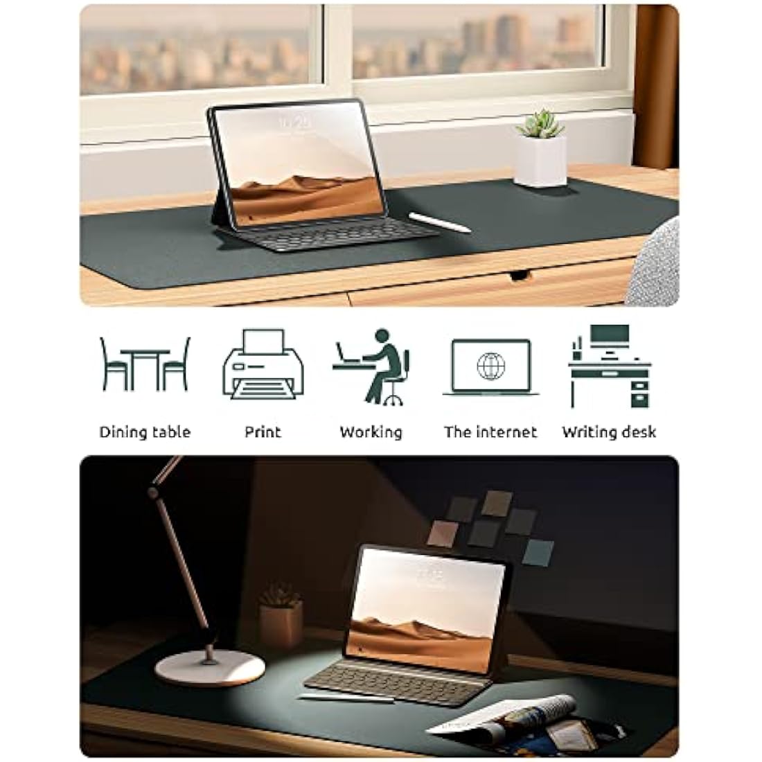 YSAGi Leather Desk Mat, Large Mouse Mat, Non-Slip Desk Pad, Waterproof PU Leather Table Protector Writing Pad for Office and Home (80 x 40 cm, Dark Green)