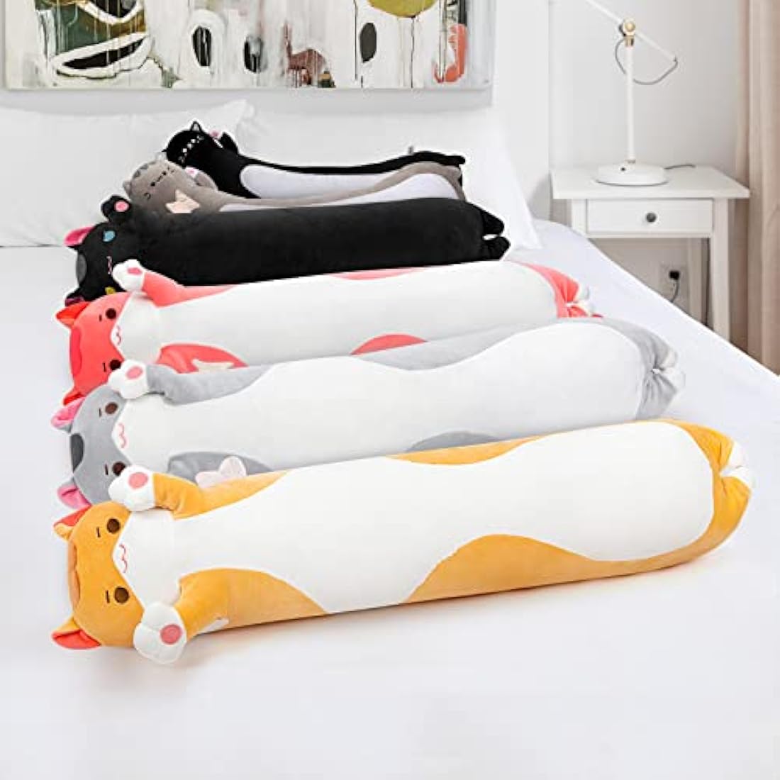 Mewaii 28in Long Cat Plush Pillows Stuffed Animals Squishy Pillows - Plushie Cute Kitty Sleeping Hugging Plush Pillow Soft Toys for Kids(Orange)