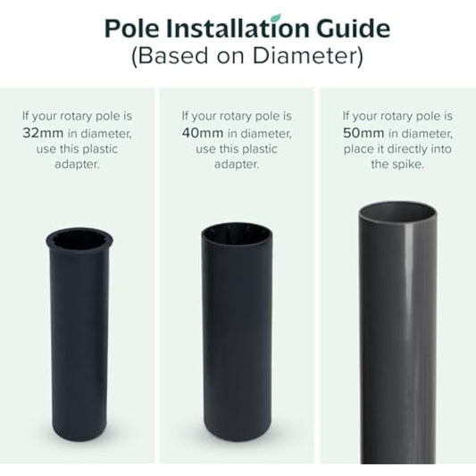 Flatro Rotary Washing Line Spike - Heavy Duty Powder Coated Metal Ground Spike for Rotary Washing Line with Two Plastic Adapters, Rotary Airer Ground Spike for Parasol - fit 32, 40, and 50mm