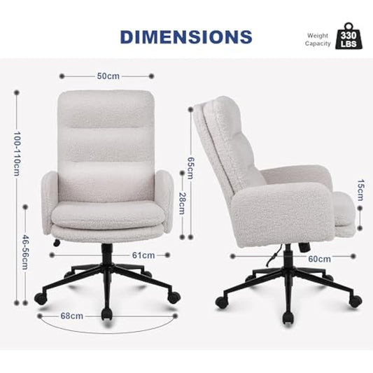 Youhauchair Desk Chair, Faux Cashmere Office Chair with High Backrest, Comfortable Desk Chairs for Bedroom, Office Chairs for Home with Adjustable Height, Cream