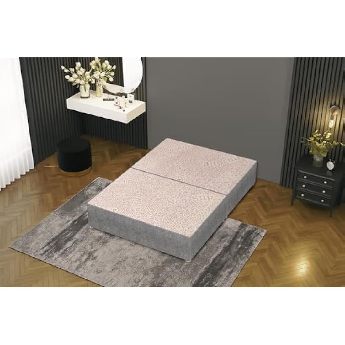 Bed Centre Tweed Grey Flexby Divan Bed Base – Upholstered Platform Frame | King (5FT) | Optional Headboard & Storage Drawers | Strong Timber Frame | UK Made