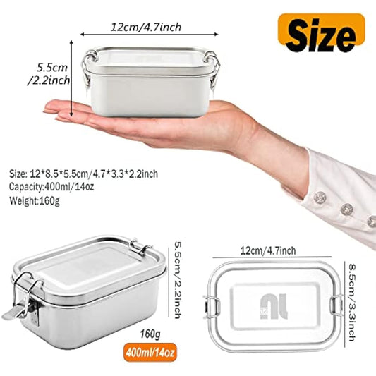 nicelock Small Food Storage Container Stainless Steel Lunch Snack Boxes Food Prep Containers with Lids Airtight Freezer & Dishwasher Safe | 400 ml | BPA-Free Plastic-Free | Pack of 3