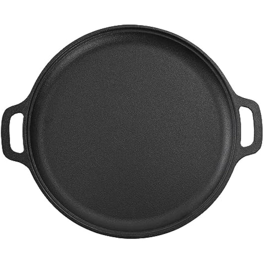 Cast Iron Skillet Pan, Pre-Seasoned Round Griddle Pan for Pancakes, BBQ, Pizza Pan with Handles (31 cm)
