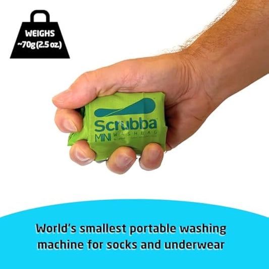Scrubba MINI Wash Bag – Ultra-Compact Portable Washing Machine – Pocket-Size Clothes Washer for Travel, Camping & Hiking – Dry Bag & Laundry Essentials – Use with Detergent or Hand Soap – 70g