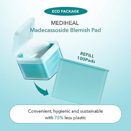 (Only Refill) Mediheal Madecassoside Blemish Pad (100 Pads) - Cotton Facial Toner Pads for Anti Blemish to Improved Uneven Skin Tone - Vegan Gauze Pads