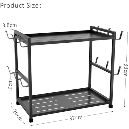 Bethom Coffee Cup Holder Kitchen 12 Hooks Kitchen Storage Rack 2 Tier Coffee Station Organizer Metal Mug Stand Mug Holders for Kitchen Tea Coffee Bar, Black