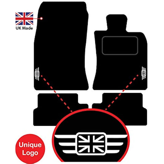 (Silver Edging) Lusso Carpet Floor Mats for Car | Tailored/Compatible to Fit Mini Cooper R56 from 2006 to 2013 | Front & Rear with Heel Pad | 4-Piece Set (Silver Edging)