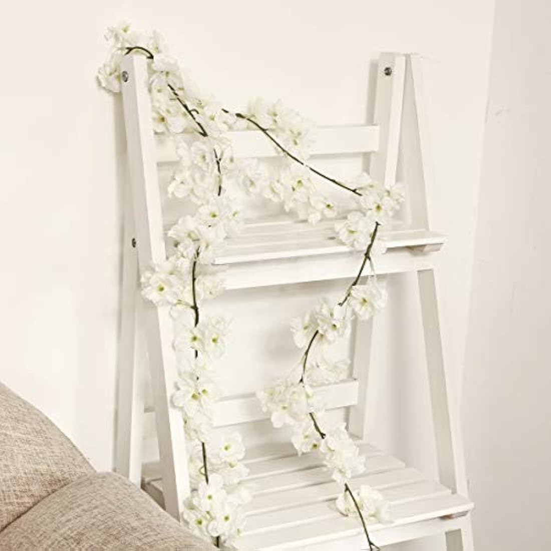 Artificial Silk Cherry Blossom Flowers Hanging Vine Garlands Home Wedding Decorations – White