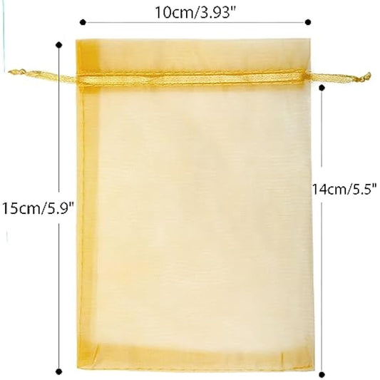 G2PLUS Gold Organza Gift Pouches, 10x15 CM Medium Organza Favour Bags, 100 PCS Wedding Jewelry Bags, Clear Mesh Pouches Perfect for Wedding, Christmas, Birthday, Anniversary