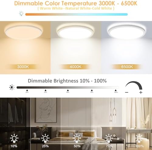 Yexati Bathroom Light 24W 3200LM 30cm Dimmable with Remote Control 6500K-3000K, IP54 LED Bathroom Light Ultra Thin Flush Ceiling Light Round for Kitchen Toilet Porch Bedroom Utility Room White 4 Pack