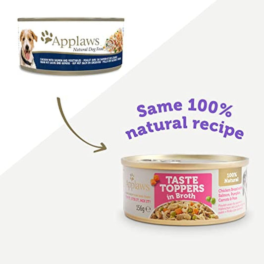 Applaws 100% Natural Wet Dog Food, Chicken Breast with Salmon and Vegetables, 12 x 156 g,Package may vary