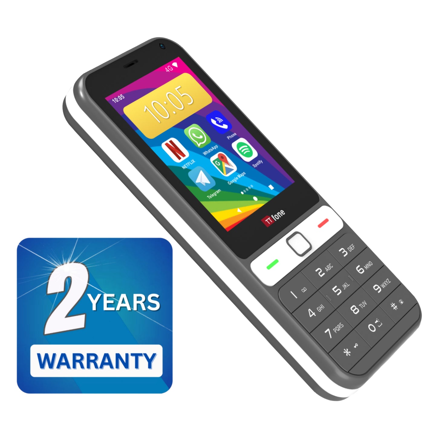 TTfone TT280 Simple 4G Dual SIM Bar Phone with Android, 2.8" Touchscreen, Keypad, 2MP Camera, USB-C - Easy to Use Unlocked Mobile (with Dock Charger)