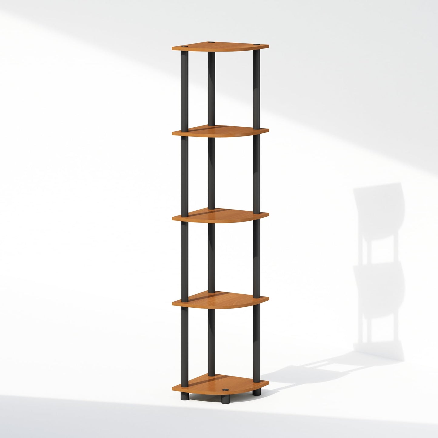 Furinno TURN-N-TUBE Corner Shelf, 5-Tier Corner Display Rack, Shelving Unit, for Organization and Storage, Living Room, Home Office, Garage, Bedroom