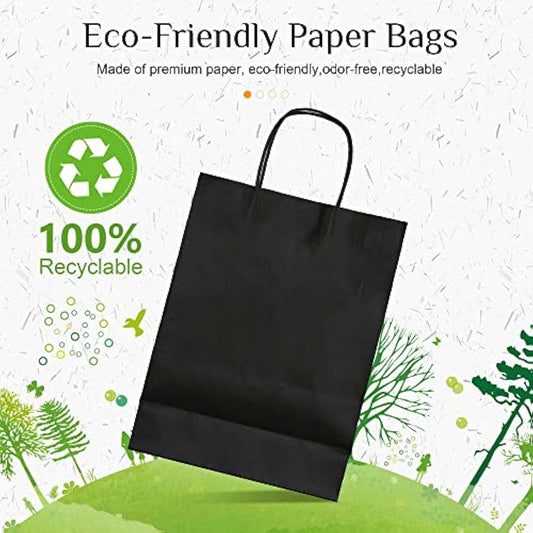 GIFTSAY 50 Pcs Black Kraft Paper Bags 15X8X21cm, 120 gsm Black Paper Gift Bags with Handles, Black Paper Shopping Bags for Retail, Shopping, Business, Gift Packaging