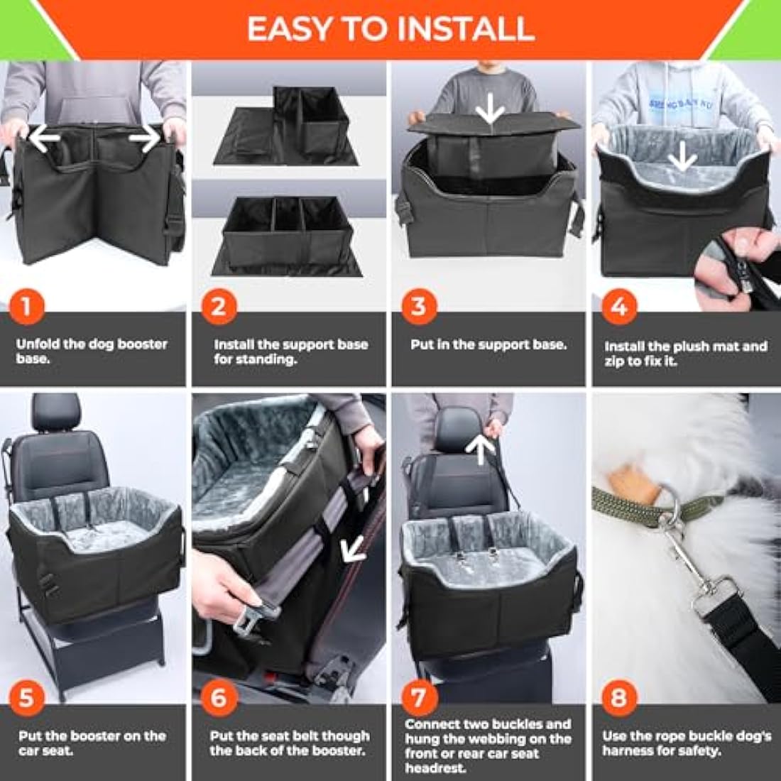 Babenest Dog Booster Car Seat, Extra Stable Pet Booster for Small to Medium-Sized Dogs Cats with Safety Leash, Washable Puppy Travel Car Seat Protector with Storage Pocket for Back Front Seat(M Black)