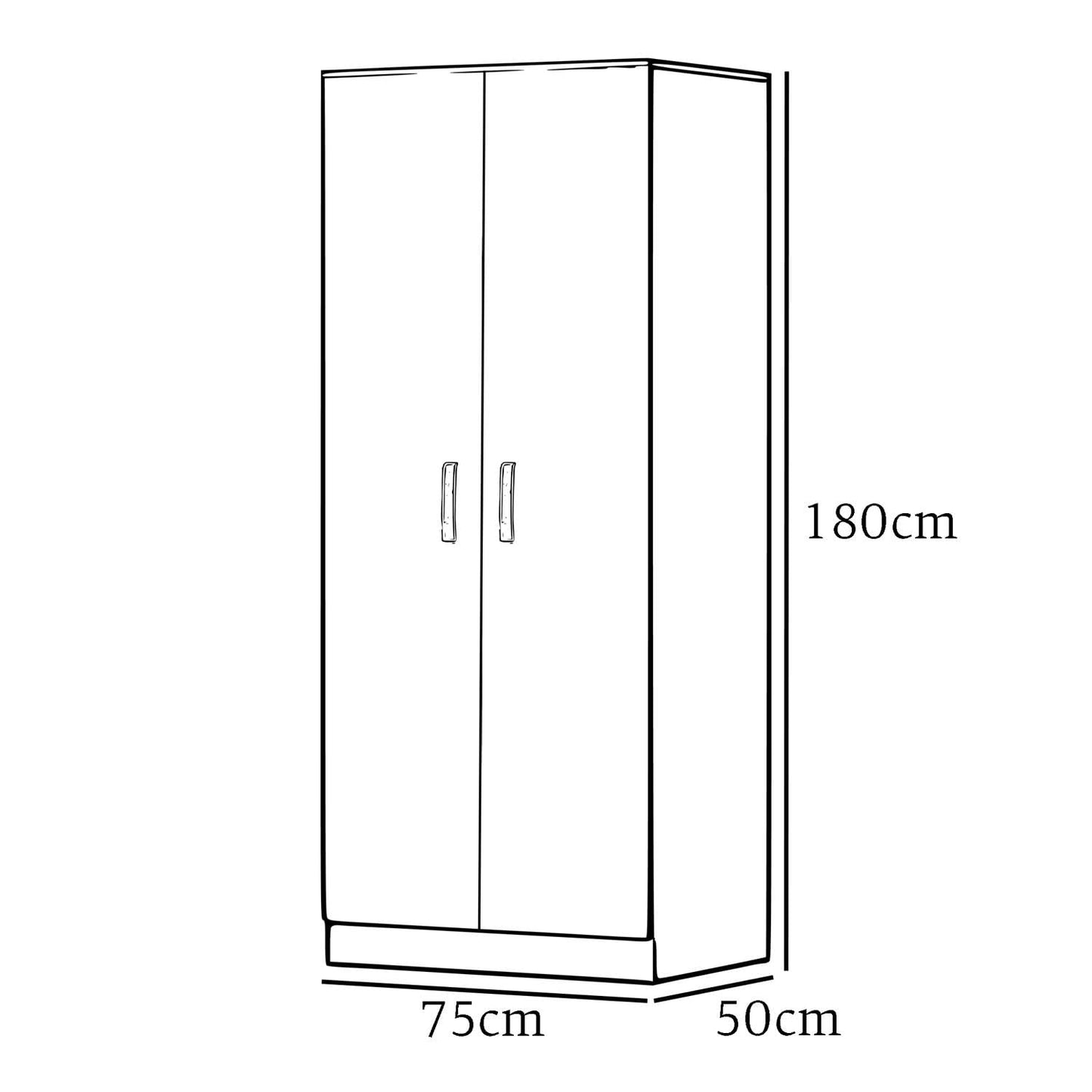 FWStyle Tunis Matt Black 2 Door Wardrobe Metal Handles, Rail & Soft Close Hinges
