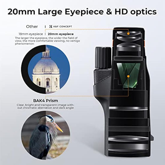 K&F Concept 12X50 High Power Monocular,Waterproof HD Pocket Monoculars Scope for Adults with BAK4 Prism & FMC Lens- IP66 Waterproof- for Bird Watching Hiking Hunting Camping Travelling, Black