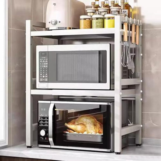 Multibao Expandable Microwave Shelf, 3 Tier Microwave oven Rack Stand Storage Holder Kitchen Corner Shelf Desktop Printer Shelf Rack, Bakers Rack (White)