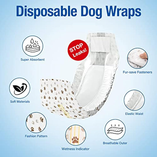 Pet Soft Dog Nappies Male- 20 Counts Disposable Male Dog Wraps, Super Absorbent Puppy Dog Diapers Incontinence Nappy Wraps with Wetness Indicator (M-20 Count)