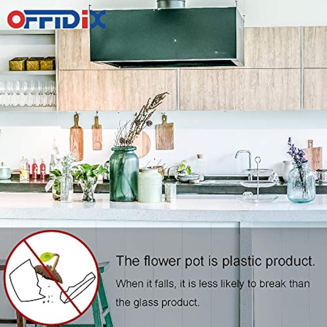 OFFIDIX Fake Plant Plastic Green Plant with Square Vase, Home Faux Plastic Plants for Home,Garden,Office,Wedding and Indoor Outdoor Decoration