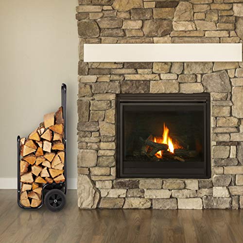 Relaxdays Log Cart, Steel Firewood Trolley, With 2 Wheels, Fireplace Wood Transport & Storage, Up To 60 kg, Black