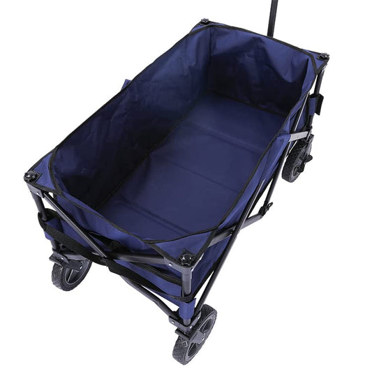 Collapsible Portable Wagon Trolley Folding Wheeled Festival Cart For Camping Beach Outdoor Leisure (Navy)