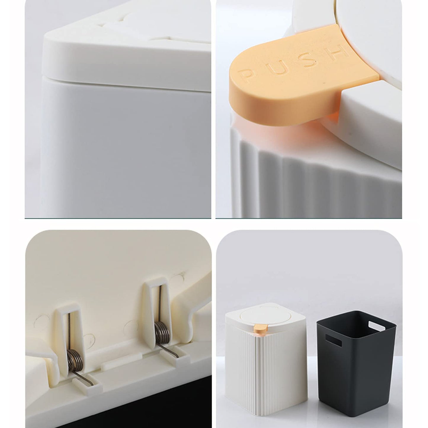 Zhongren Small Waste Paper Bin with Push Lid Kitchen Bathroom Living Bins Recycling Square Office Wastebasket Dustbin Home Bedroom Trash Can Garbage