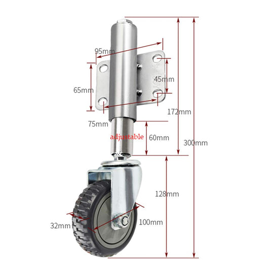 Spring Gate Wheels, Heavy-duty Shock Absorber Rotating Caster, Height Adjustable 30/60mm, Nylon Wear-resistant Silent Industrial Wheel (100mm)